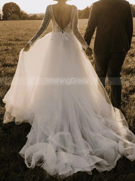 Long Sleeve Wedding Dress,A-line Tulle Bridal Dress,WD00744