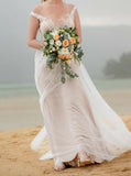 Beach Bridal Dress,Illusion Tulle Wedding Dress,WD00746