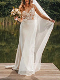 Illusion Lace Bodice Wedding Dress,Fit and Flare Wedding Gown,WD00747