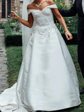 A-line Off the Shoulder Bridal Dress,Satin Wedding Dress,WD00749