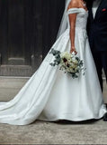 A-line Off the Shoulder Bridal Dress,Satin Wedding Dress,WD00749