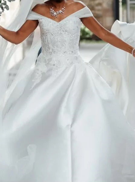 A-line Off the Shoulder Bridal Dress,Satin Wedding Dress,WD00749