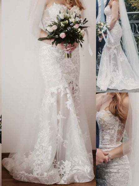 See Through Skirt Wedding Dress,Lace Sweetheart Neckline Bridal Dress,WD00752