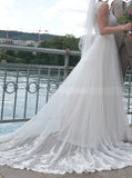 Sheer Back Bridal Dress,A-line V Neckline Wedding Dress,WD00760