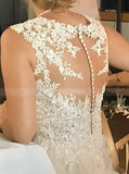 Sheer Back Bridal Dress,A-line V Neckline Wedding Dress,WD00760