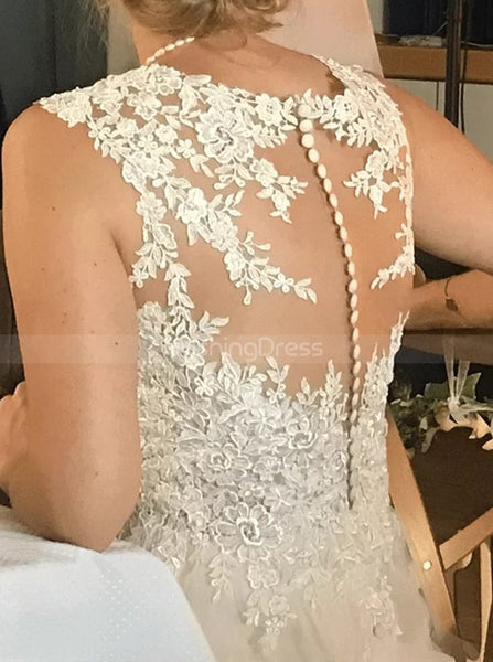 Sheer Back Bridal Dress,A-line V Neckline Wedding Dress,WD00760