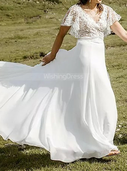 Boho Chiffon Wedding dress,Destination Bridal Dress,WD00761