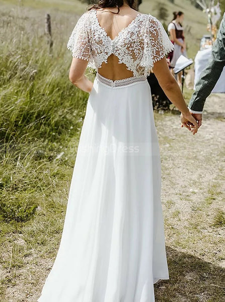 Boho Chiffon Wedding dress,Destination Bridal Dress,WD00761