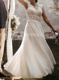 Outdoor Tulle Bridal Dress,Scalloped Neckline Wedding Dress,WD00762