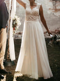 Outdoor Tulle Bridal Dress,Scalloped Neckline Wedding Dress,WD00762