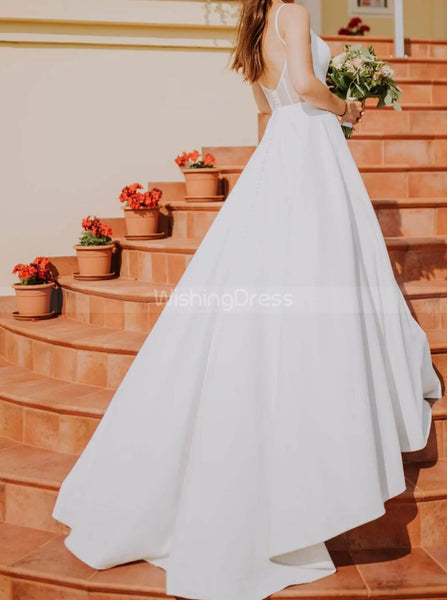 A-line Crepe Bridal Dress,Spaghetti Straps Wedding Gown,WD00764