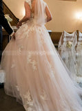 Blushing Pink Floral Wedding Gown,Romantic Tulle Wedding Dress,WD00769