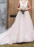 Blushing Pink Floral Wedding Gown,Romantic Tulle Wedding Dress,WD00769