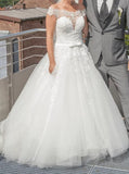 Off the Shoulder Bridal Gown,Tulle Ball Gown Wedding Dress,WD00770