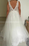 A-line Tulle Bridal Dress,V-neck Illusion Back Wedding Dress,WD00771