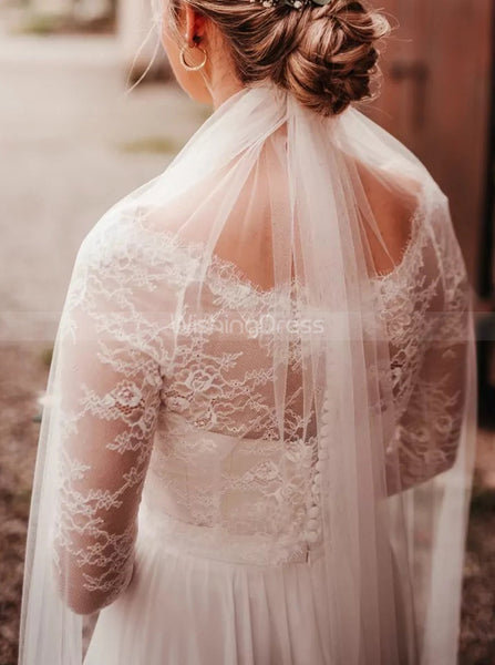 Casual Chiffon Wedding Dress with Sleeves,Destination Dress for Engagement Photo Shoot,WD00774