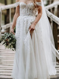 Off the Shoulder Bridal Dress with Slit,See Through Bodice Bridal Gown,WD00775