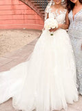 Illusion Neckline Wedding Dress,A-line Wedding Gown,WD00776