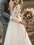 Outdoor Bridal Dress with Illusion Sleeves,Tulle Dress for Engagement Photo Shoot,WD00780