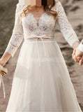 Outdoor Bridal Dress with Illusion Sleeves,Tulle Dress for Engagement Photo Shoot,WD00780