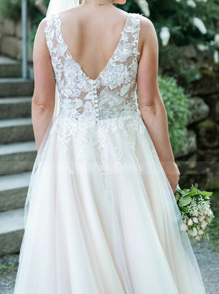 Plunging Neck Bridal Dress,A-line Wedding Dress,WD00782