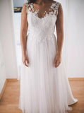 Illusion Back Bridal Dress,A-line Garden Wedding Dress,WD00791