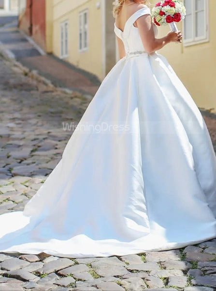 Off the Shoulder Ballgown Bridal Dress,Satin Wedding Gown,WD00794