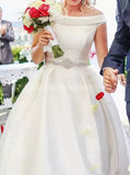 Off the Shoulder Ballgown Bridal Dress,Satin Wedding Gown,WD00794