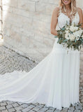 Lace Train Chiffon Wedding Dress,Spaghetti Straps Bridal Dress,WD00798