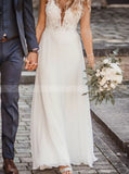 Lace Train Chiffon Wedding Dress,Spaghetti Straps Bridal Dress,WD00798