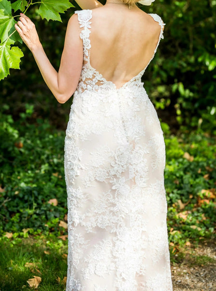 Sheath Lace Wedding Dress,Plunging Neck Lace Wedding Gown,WD00801