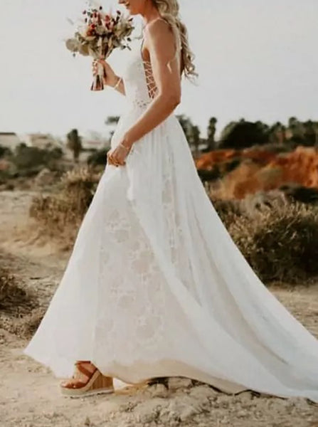 Illusion Waist Wedding Dress,Bohemian Bridal Dress,WD00805