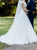 Modest Wedding Dress with Cap Sleeves,A-line Tulle Bridal Dress,WD00806