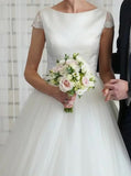 Modest Wedding Dress with Cap Sleeves,A-line Tulle Bridal Dress,WD00806