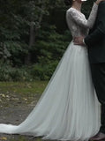 Long Sleeve Wedding Gown,Open Back Tulle Bridal Dress,WD00807