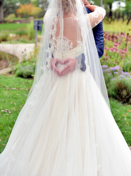 A-line Bridal Dress with Half Length Sleeves,Bateau Neckline Wedding Dress,WD00808