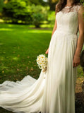 Chiffon Bridal Dress with Cutout Back,Scalloped Neckline Wedding Dress,WD00812