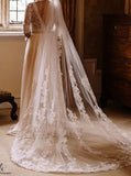 Chiffon Bridal Dress with Slit,Illusion Sleeve Wedding Dress,WD00815