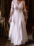 Chiffon Bridal Dress with Slit,Illusion Sleeve Wedding Dress,WD00815