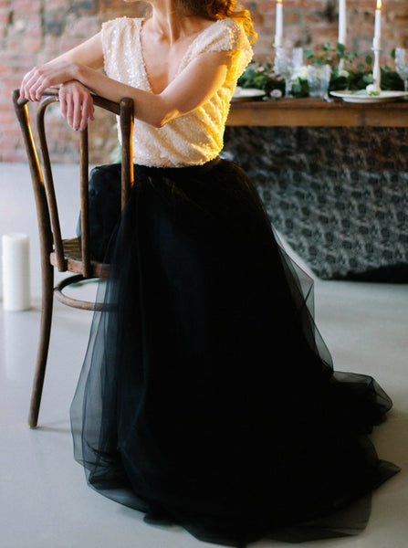 Two Piece Wedding Dresses,Black Bridal Dresses for Photo Shoot,WD00824