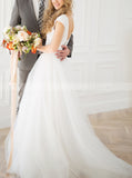 Simple A-line Wedding Dress,Cap Sleeves Tulle Bridal Gowns,WD00836