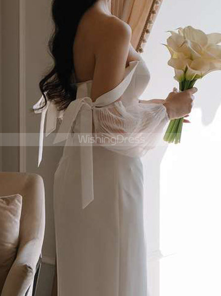 Column Satin Bridal Gown,Puffy Sleeves Wedding Dresses,WD00843