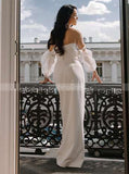 Column Satin Bridal Gown,Puffy Sleeves Wedding Dresses,WD00843