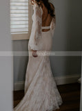 Open Back Lace Wedding Dress,Sheer Sleeve Bridal Dress,WD00855