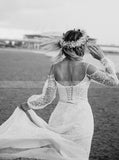 Lace Beach Wedding Dress,Cold-shoulder Bridal Gown With Long Sleeves,WD00860