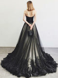 A-line Black Sweetheart Prom Gown,Tulle Lace Up Back Evening Dress,Elegant Evening Dress PD00133