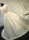 A-line Ivory Wedding Gown,Classic Bridal Dress with Sleeves,WD00376