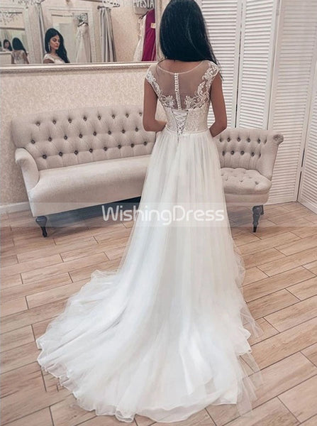 A-line Wedding Dress with Sweep Train,Garden Simple Wedding Dress,WD00640