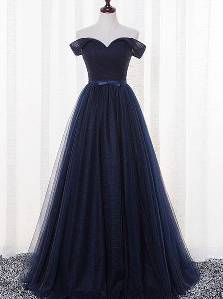 Aline Tulle Bridesmaid Dress,Dark Navy Bridesmaid Dress,Off the Should ...