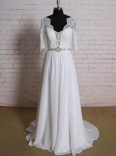 Beach Wedding Dresses with Sleeves,Elegant Wedding Dress,WD00365